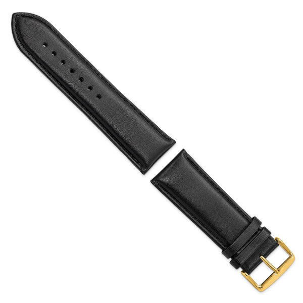 26mm Black Smooth Leather Chrono Gold-tone Buckle Watch Band