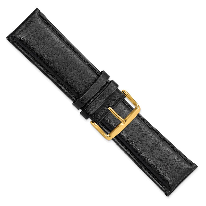 26mm Black Smooth Leather Chrono Gold-tone Buckle Watch Band