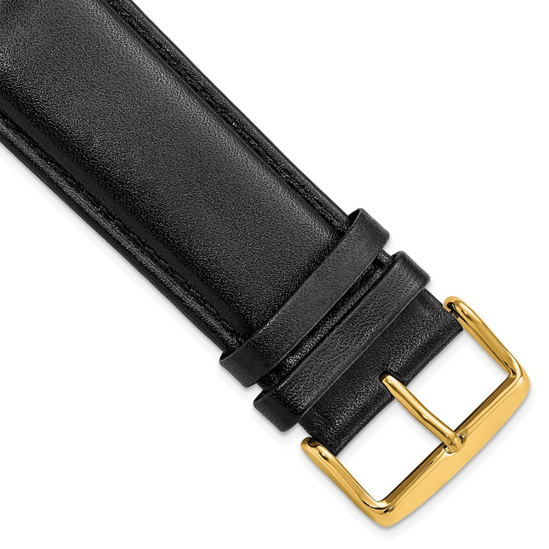 26mm Black Smooth Leather Chrono Gold-tone Buckle Watch Band