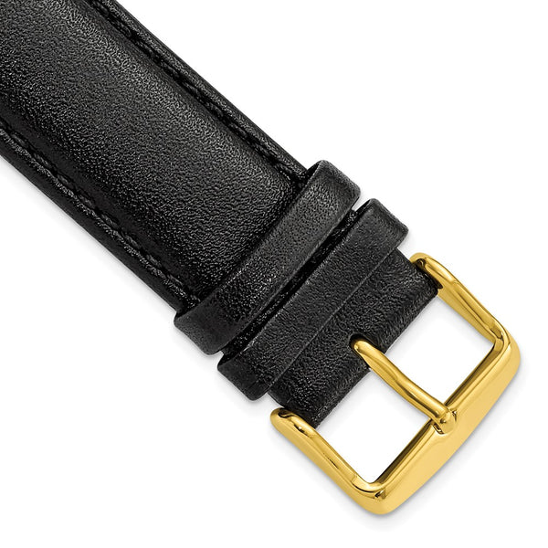 22mm Long Black Leather Chrono Gold-tone Buckle Watch Band