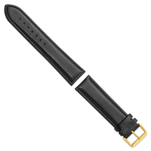 24mm Long Black Leather Chrono Gold-tone Buckle Watch Band