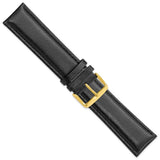 24mm Long Black Leather Chrono Gold-tone Buckle Watch Band