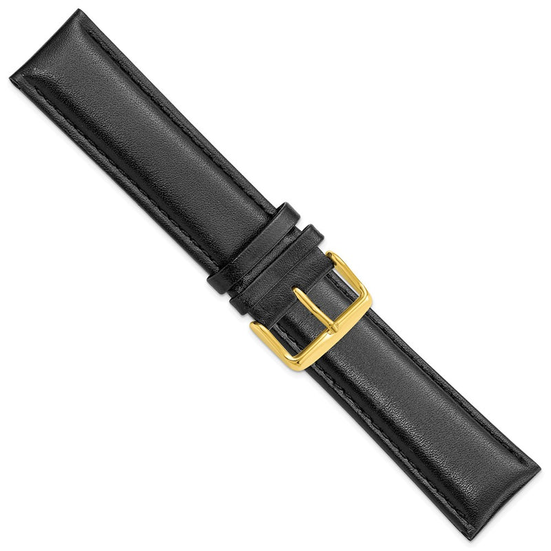 24mm Long Black Leather Chrono Gold-tone Buckle Watch Band