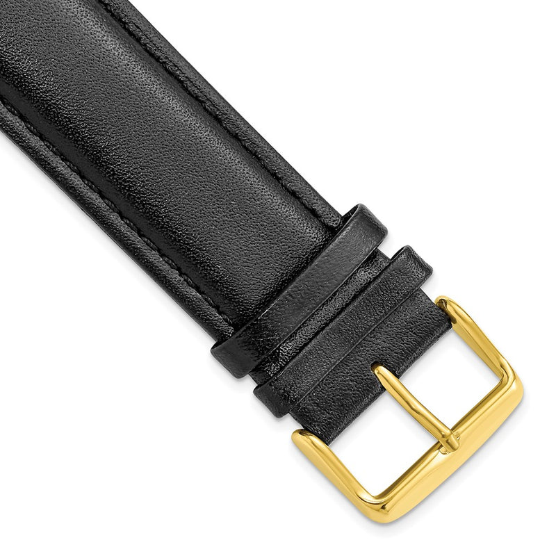 24mm Long Black Leather Chrono Gold-tone Buckle Watch Band