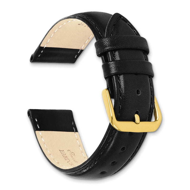 DeBeer 22mm Short Black Smooth Leather Chronograph with Gold-tone Buckle 6.75 inch Watch Band