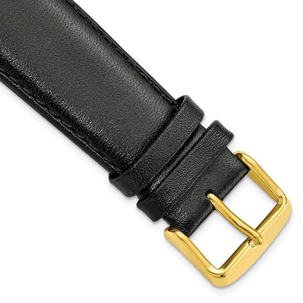 22mm Short Black Smooth Leather Chrono Gold-tone Buckle Watch Band