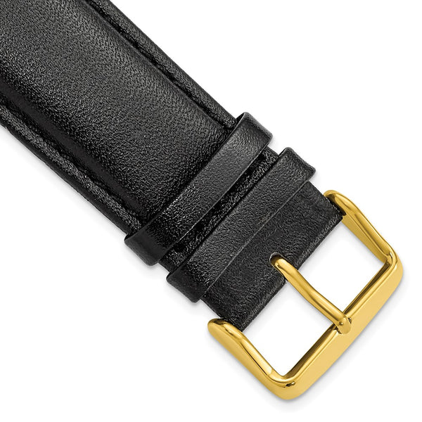 24mm Short Black Smooth Leather Chrono Gold-tone Buckle Watch Band