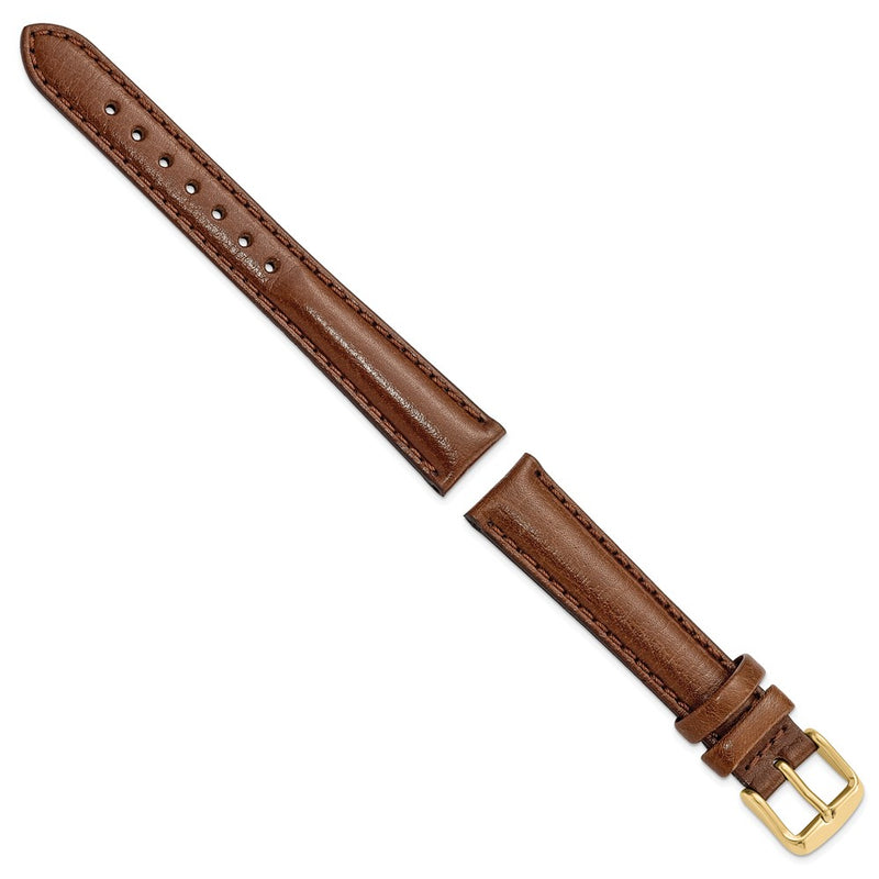 16mm Brown Leather Chrono Gold-tone Buckle Watch Band