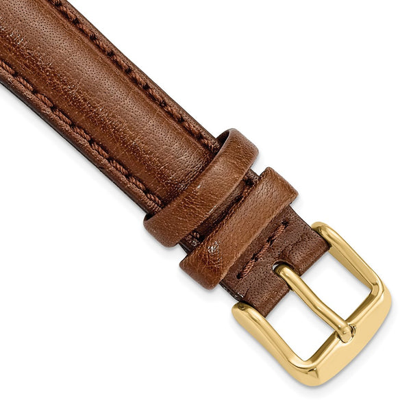 16mm Brown Leather Chrono Gold-tone Buckle Watch Band