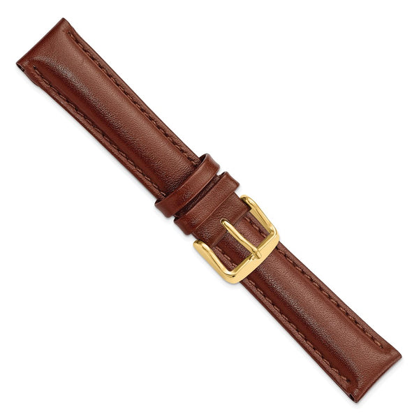 18mm Brown Leather Chrono Gold-tone Buckle Watch Band