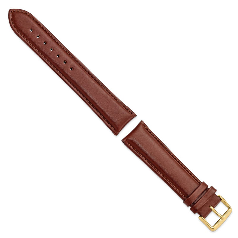 22mm Long Brown Leather Chrono Gold-tone Buckle Watch Band