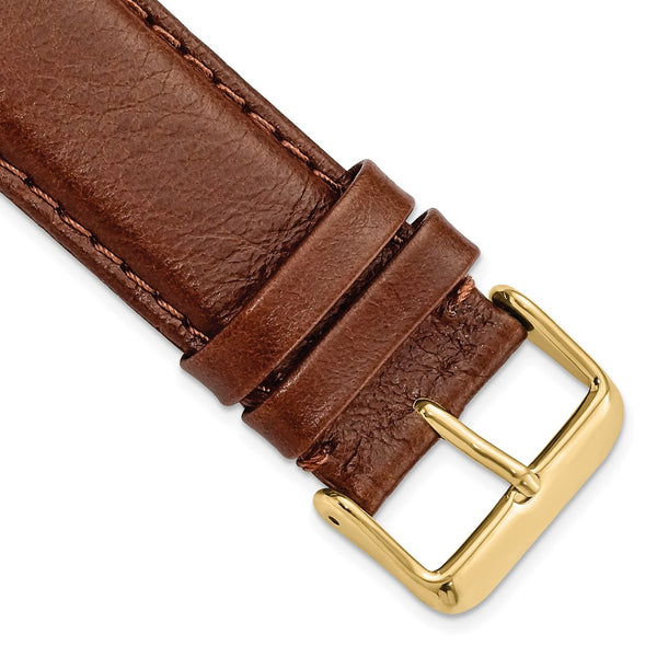 24mm Long Brown Leather Chrono Gold-tone Buckle Watch Band