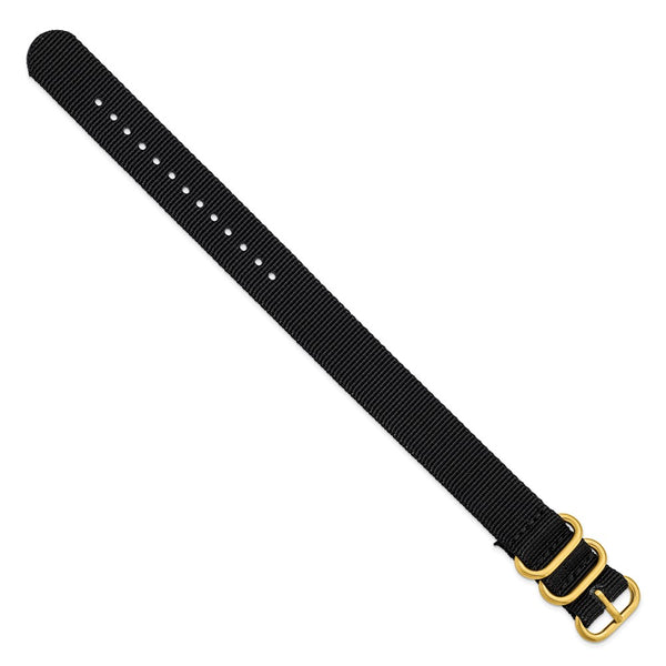DeBeer 20mm One-Piece Black Military Ballistic G10 Nylon with Gold-tone Buckle 10.75 inch Watch Band