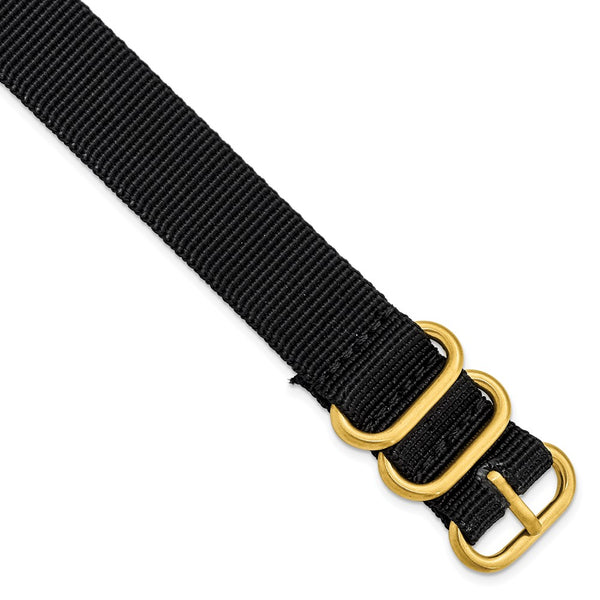 20mm 1-Piece Black Ballistic Nylon Gold-tone Buckle Watch Band