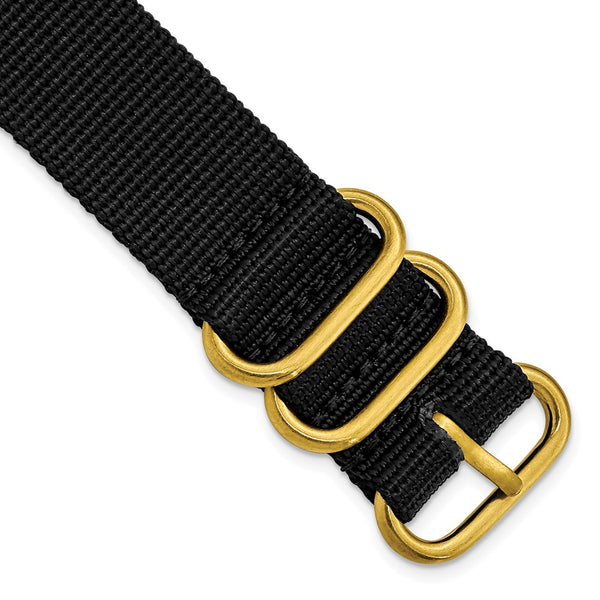 22mm 1-Piece Black Ballistic Nylon Gold-tone Buckle Watch Band