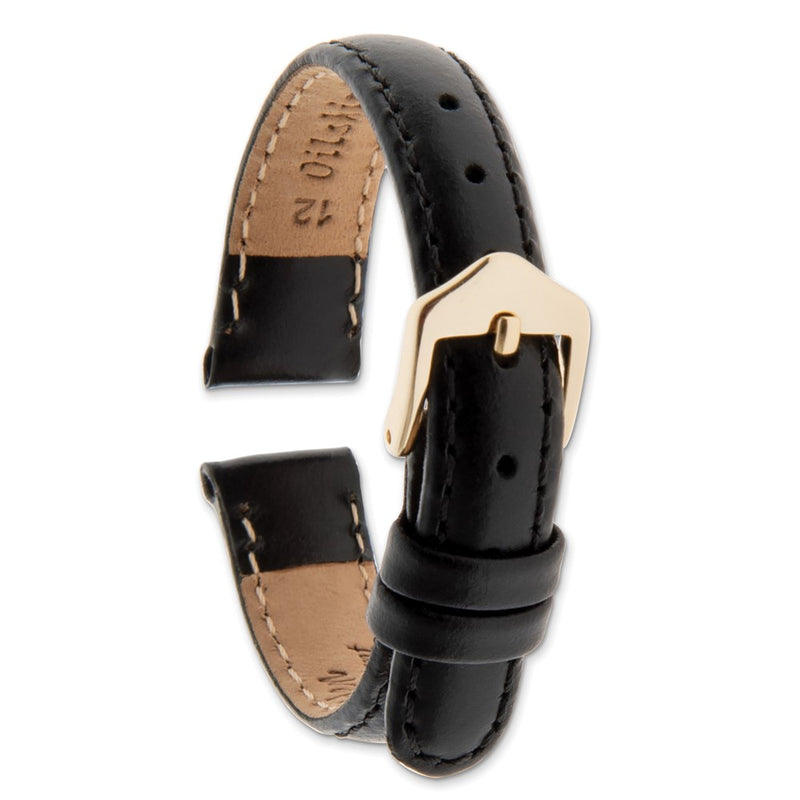 Gilden 10mm Black Oilskin Leather with Gold-tone Aluminum Buckle 6.6 inch Watch Band