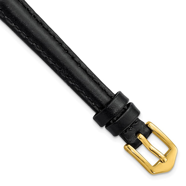 Gilden 10mm Black Oilskin Leather w/Gold-tone Buckle Watch Band