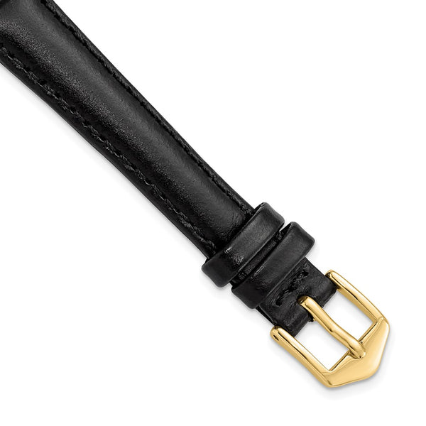 Gilden 12mm Black Oilskin Leather w/Gold-tone Buckle Watch Band