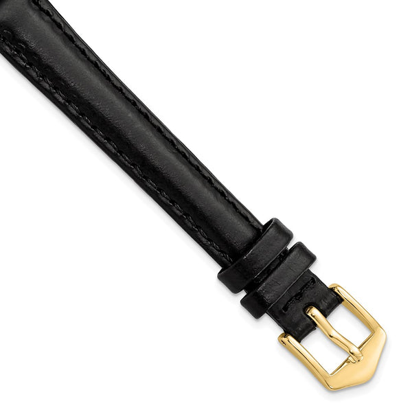 Gilden 12mm Long Black Oilskin Leather with Gold-tone Aluminum Buckle 7.4 inch Watch Band