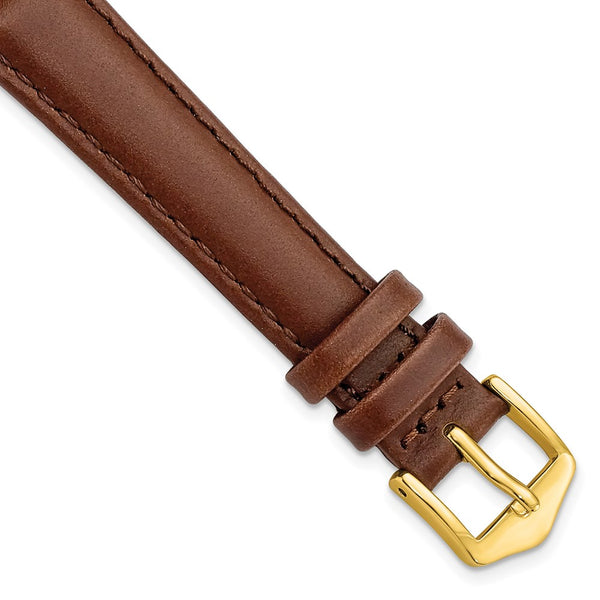 Gilden 14mm Brown Oilskin Leather w/Gold-tone Buckle Watch Band