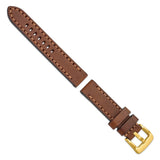 Gilden 20mm Brown Thick and Heavy Sport Calfskin Leather with Brown Stitching and Yellow IP-plated Stainless Steel Buckle 8.1 inch Watch Band