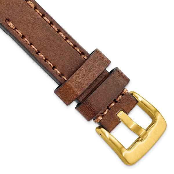 Gilden 20mm Brown w/Stitch Sport Calfskin w/IP-plated Buckle Watch Band