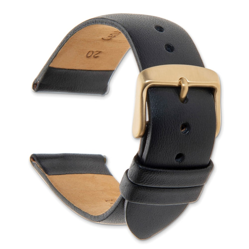 Gilden 20mm Black Padded No-Stitch Calfskin Gold IP-platd Buckle Watch Band