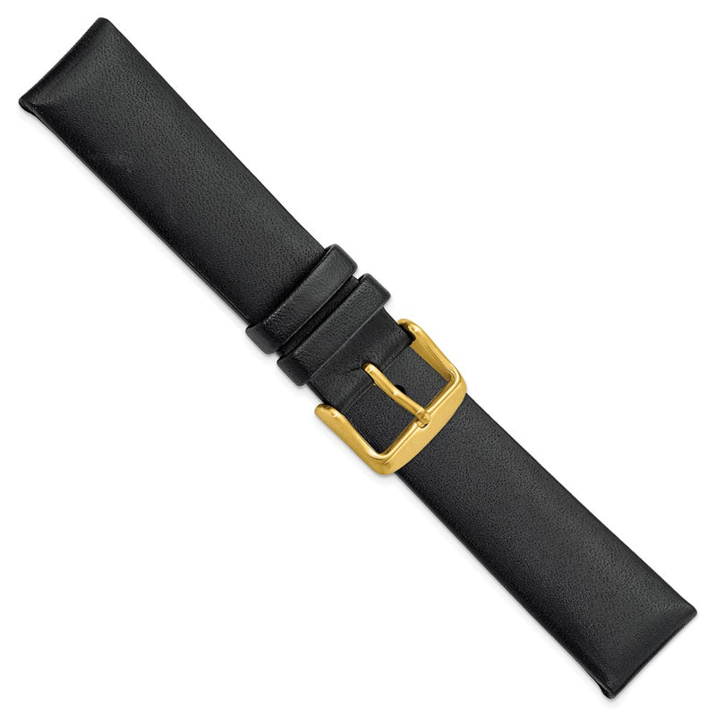 Gilden 20mm Black Padded No-Stitch Calfskin Gold IP-platd Buckle Watch Band