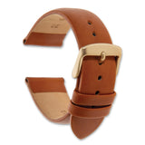 Gilden 18mm Light Brown Padded No-Stitch Calfskin Leather with Yellow IP-plated Stainless Steel Buckle 7.5 inch Watch Band