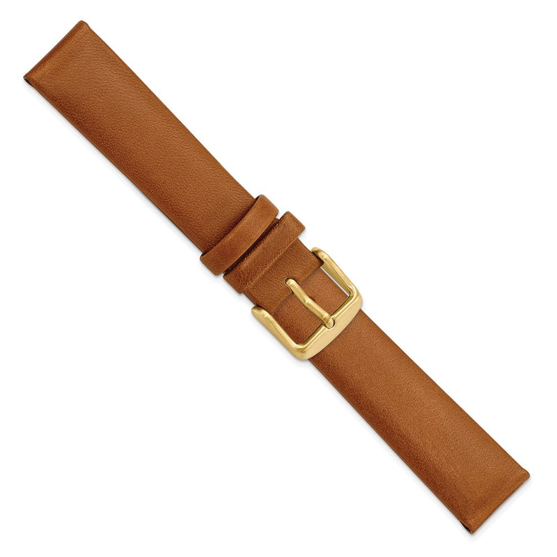 Gilden 18mm Lt. Brown Padded No-Stitch Calfskin IP-platd Buckle Watch Band