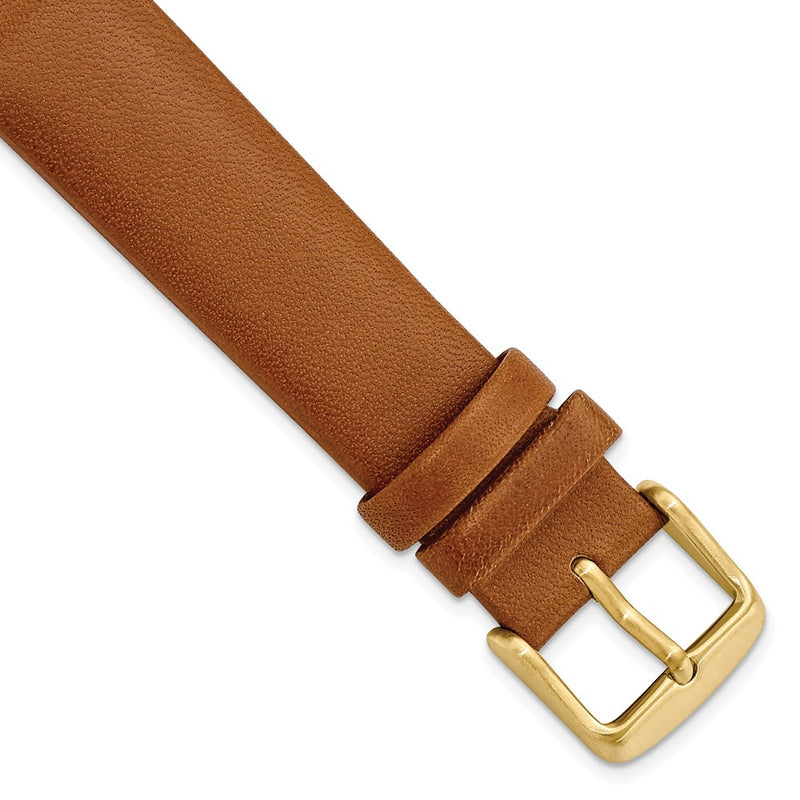 Gilden 18mm Light Brown Padded No-Stitch Calfskin Leather with Yellow IP-plated Stainless Steel Buckle 7.5 inch Watch Band