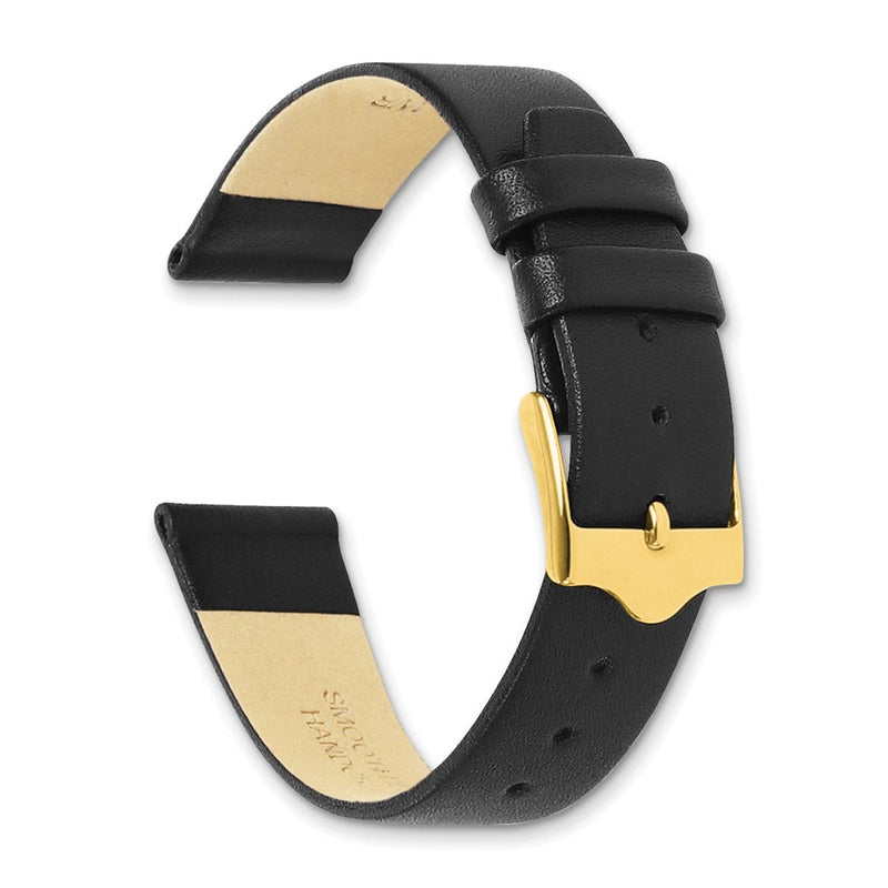 DeBeer 14mm Black Smooth Flat Leather with Gold-tone Buckle 6.75 inch Watch Band