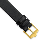 15mm Smooth Flat Black Leather Gold-tone Buckle Watch Band