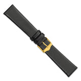 19mm Smooth Flat Black Leather Gold-tone Buckle Watch Band