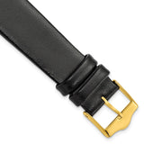 19mm Smooth Flat Black Leather Gold-tone Buckle Watch Band