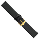 DeBeer 20mm Black Smooth Flat Leather with Gold-tone Buckle 7.5 inch Watch Band