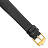 16mm Long Smooth Flat Black Leather Gold-tone Buckle Watch Band