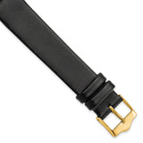 18mm Long Smooth Flat Black Leather Gold-tone Buckle Watch Band