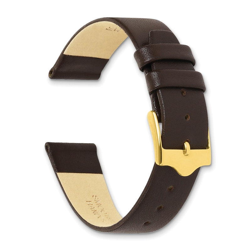 DeBeer 20mm Brown Smooth Flat Leather with Gold-tone Buckle 7.5 inch Watch Band