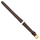 12mm Smooth Flat Dark Brown Leather Gold-tone Buckle Watch Band