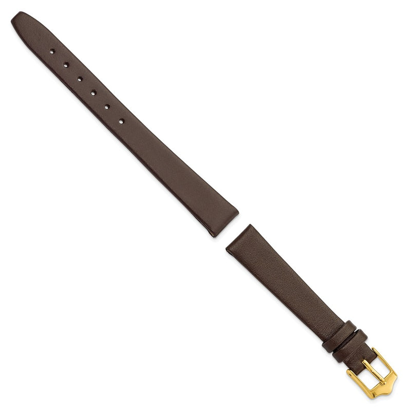 DeBeer 12mm Brown Smooth Flat Leather with Gold-tone Buckle 6.75 inch Watch Band