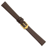 12mm Smooth Flat Dark Brown Leather Gold-tone Buckle Watch Band