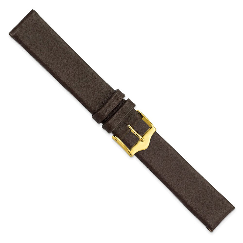 DeBeer 17mm Brown Smooth Flat Leather with Gold-tone Buckle 7.5 inch Watch Band