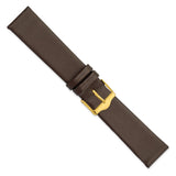 20mm Smooth Flat Dark Brown Leather Gold-tone Buckle Watch Band