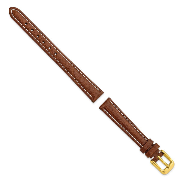 12mm Mahogany Brown Sport Leather White Stitch Gold-tone Buckle Watch Band