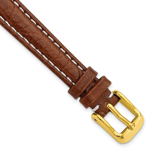 12mm Mahogany Brown Sport Leather White Stitch Gold-tone Buckle Watch Band