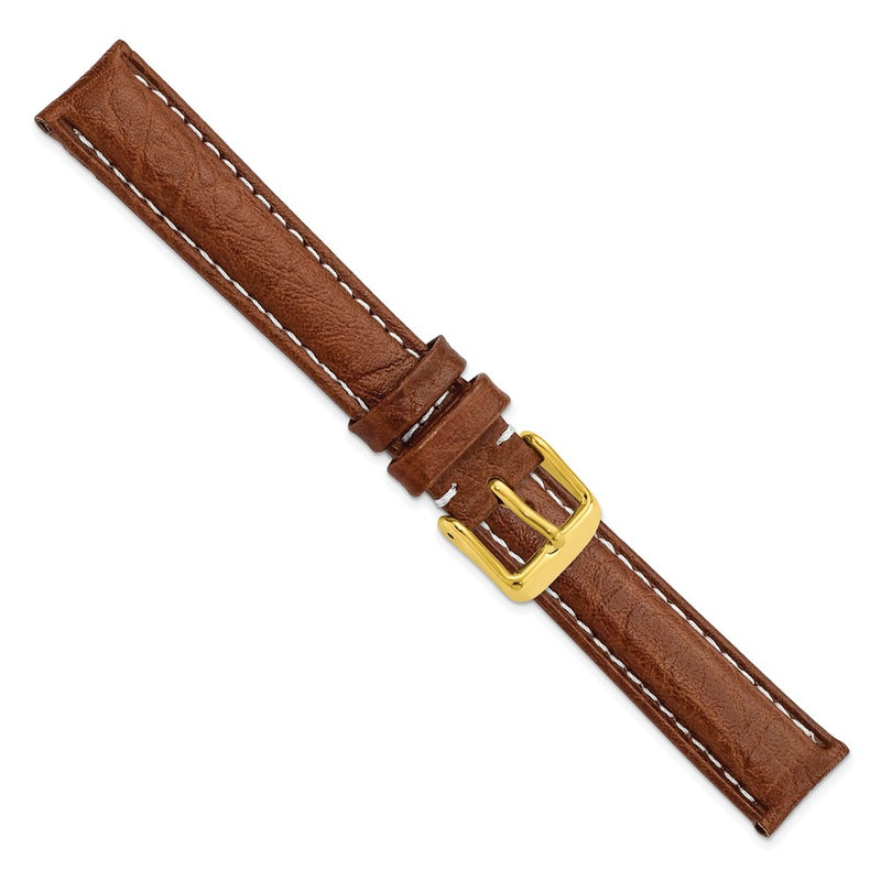 DeBeer 16mm Havana Sport Leather with White Stitching and Gold-tone Buckle 7.5 inch Watch Band