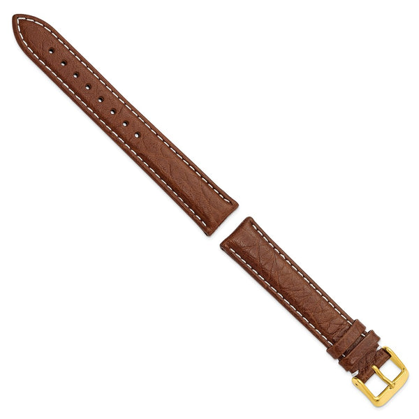 17mm Mahogany Brn Sport Leather White Stitch Gold-tone Buckle Watch Band