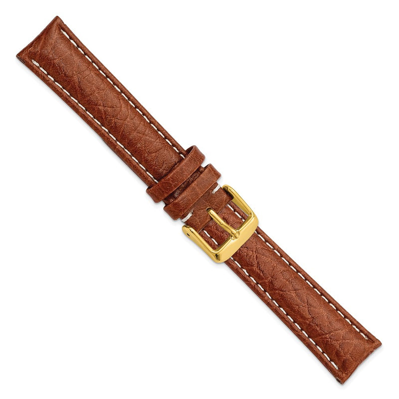 DeBeer 18mm Havana Sport Leather with White Stitching and Gold-tone Buckle 7.5 inch Watch Band