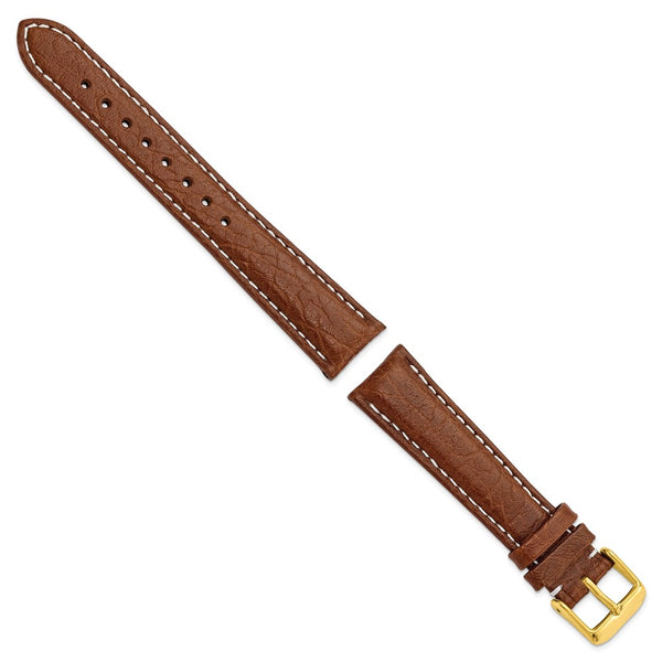 19mm Mahogany Brn Sport Leather White Stitch Gold-tone Buckle Watch Band